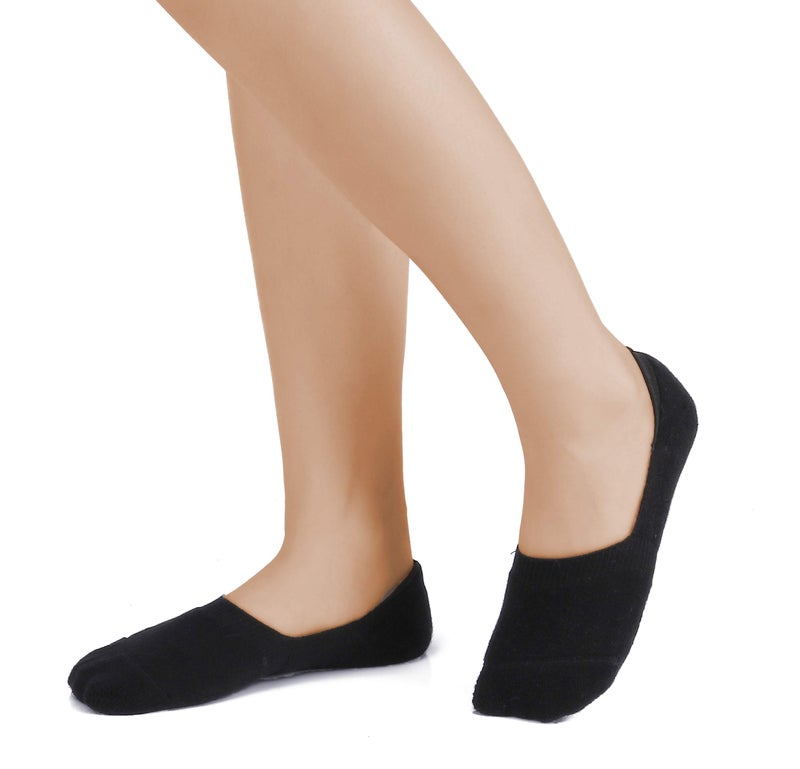 Leotruny 6 Pairs Unisex Thick Cushion Athletic Cotton Non Slip Low Cut Flat Liner No Show Socks (Medium, C02-Black) - Image 2